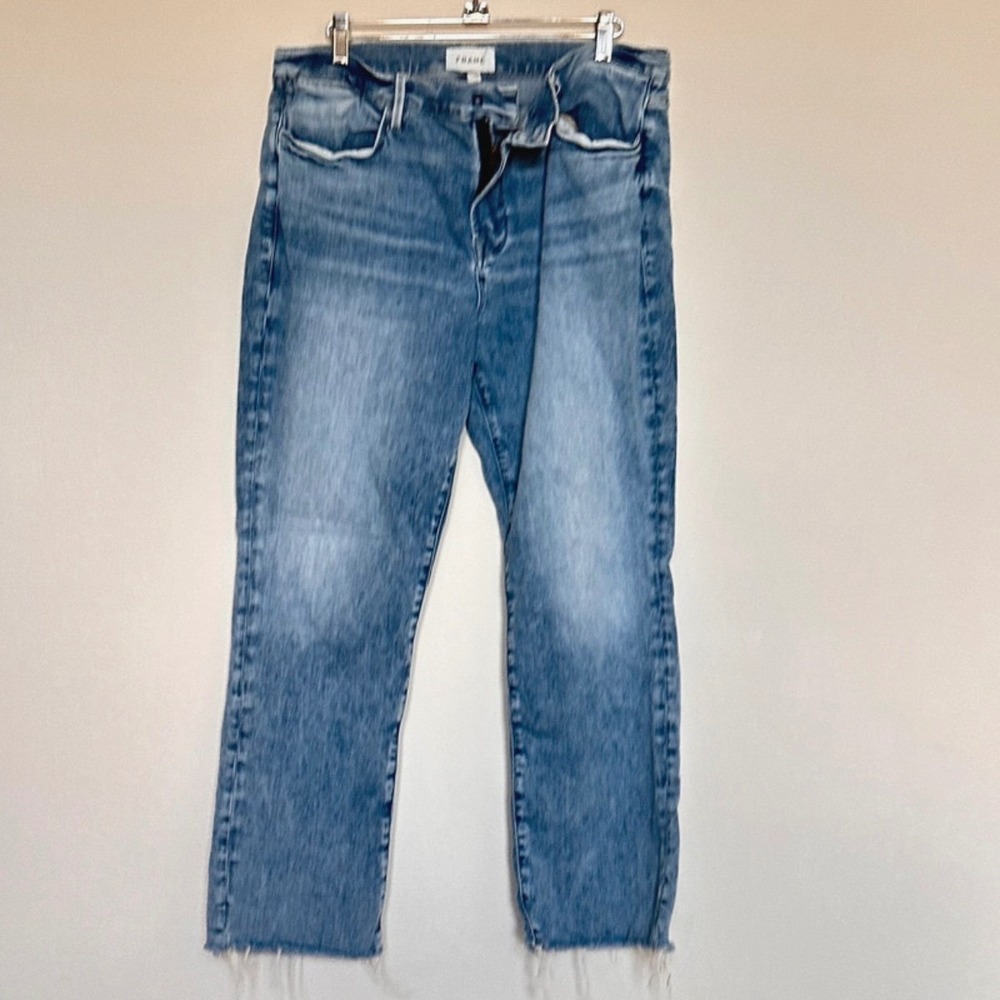 Frame Le High Straight Aura Jeans Light Wash Raw Hem Men's Size 33
